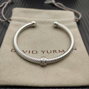 David Yurman Sterling Silver Cable Cuff with Pavé Rondelle